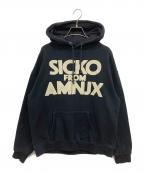 AMNJX OF THE YEAR×FRUIT OF THE LOOMエーエムエヌジェーエックスオブザイヤー×フルーツオブザルーム）の古着「SICKO FROM AMNJX HOODIE」｜ブラック