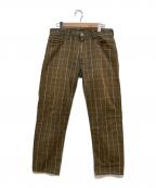EVISUエヴィス）の古着「ドット刺繍 チェックデニムパンツ」｜カーキ