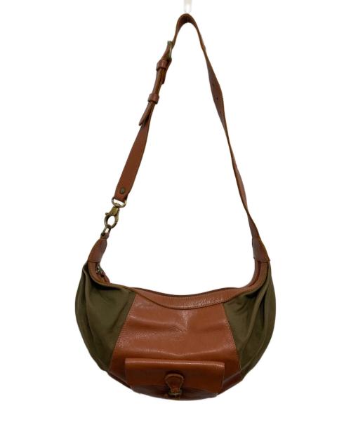 IL BISONTE（イル ビゾンテ）IL BISONTE (イル ビゾンテ) レザー×キャンバスショルダーバッグ ブラウン×カーキの古着・服飾アイテム