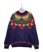 WOOLRICHウールリッチ）の古着「90'sネイティブ柄ニット」｜ネイビー×レッド