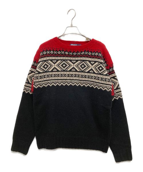 POLO RALPH LAUREN（ポロ・ラルフローレン）POLO RALPH LAUREN (ポロ・ラルフローレン) ノルディック柄ニット レッド×ブラック サイズ:Lの古着・服飾アイテム