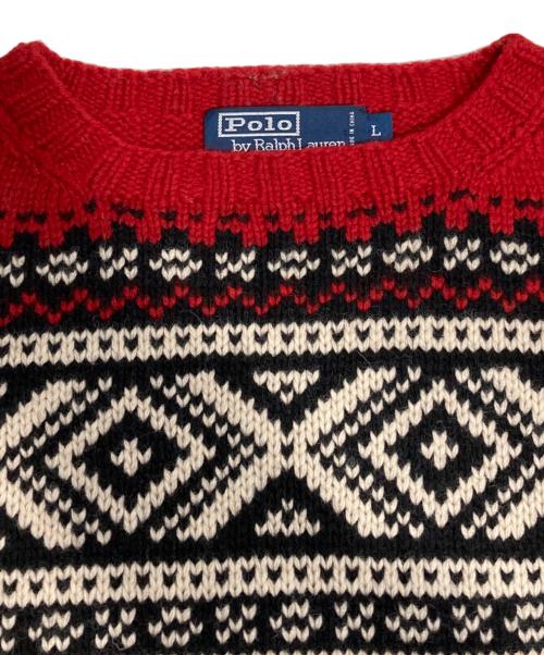 POLO RALPH LAUREN（ポロ・ラルフローレン）POLO RALPH LAUREN (ポロ・ラルフローレン) ノルディック柄ニット レッド×ブラック サイズ:Lの古着・服飾アイテム