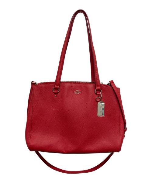 COACH（コーチ）COACH (コーチ) グレインレザーダブルジップキャリーオール レッドの古着・服飾アイテム