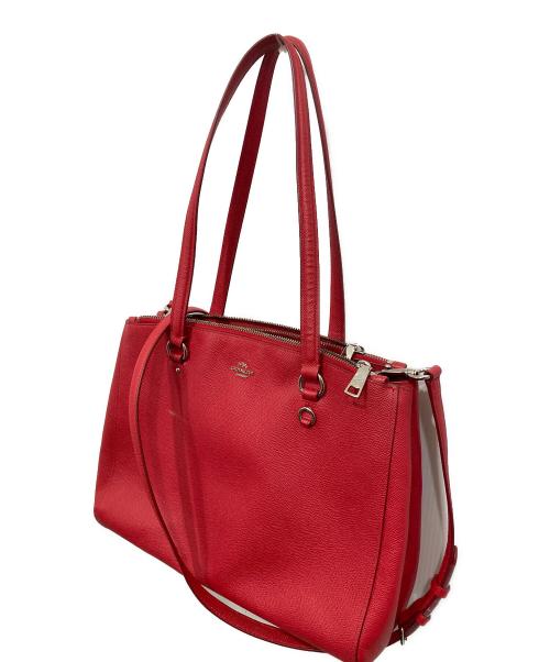 COACH（コーチ）COACH (コーチ) グレインレザーダブルジップキャリーオール レッドの古着・服飾アイテム