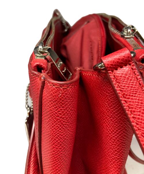 COACH（コーチ）COACH (コーチ) グレインレザーダブルジップキャリーオール レッドの古着・服飾アイテム