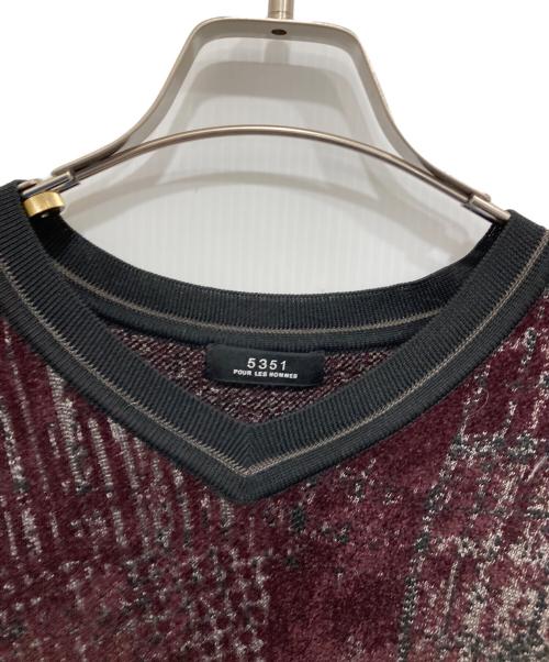 5351 pour les hommes（5351プールオム）5351 pour les hommes (5351プールオム) ブロークンダスティーチェックPO ニット ボルドー サイズ:48の古着・服飾アイテム