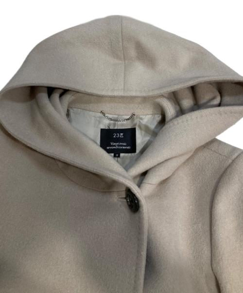 23区（ニジュウサンク）23区 (ニジュウサンク) ウールアンゴラビーバーフーデッドコート ベージュ サイズ:Mの古着・服飾アイテム