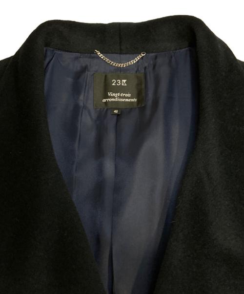23区（ニジュウサンク）23区 (ニジュウサンク) ウールアンゴラ スタンドカラーコート ブラック サイズ:Lの古着・服飾アイテム