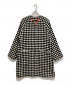 MARY QUANTマリークヮント）の古着「ノーカラーラグランロングコート」｜ホワイト×ブラック