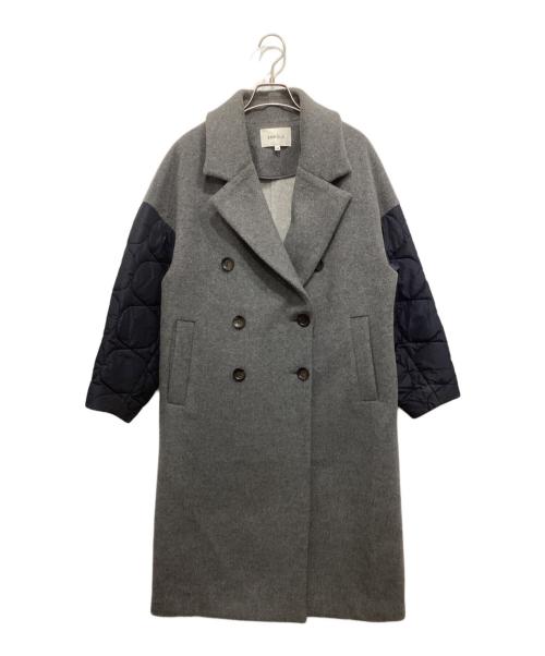 ENFOLD（エンフォルド）ENFOLD (エンフォルド) フェザーリーバーロングPコート グレー×ネイビー サイズ:36の古着・服飾アイテム
