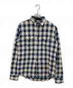 RRLダブルアールエル）の古着「チェックフランネルシャツ」｜ブルー×ベージュ