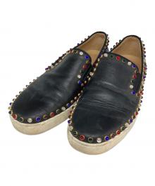 Christian Louboutin（クリスチャン・ルブタン）の古着「マルチカラースパイクスタッズスリッポン」｜ブラック