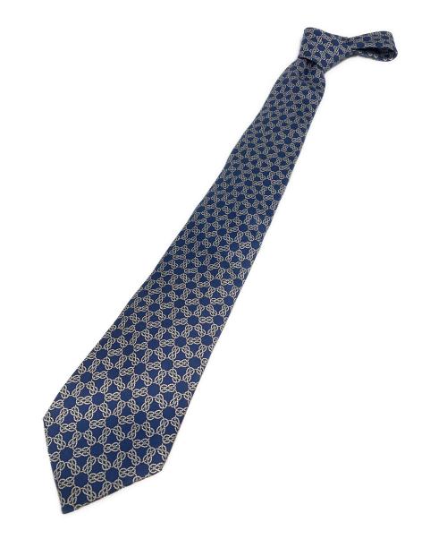 HERMES（エルメス）HERMES (エルメス) チェーンモチーフ総柄ネクタイ ネイビー サイズ:不明の古着・服飾アイテム