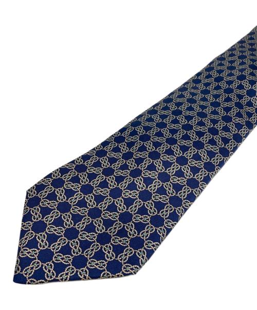 HERMES（エルメス）HERMES (エルメス) チェーンモチーフ総柄ネクタイ ネイビー サイズ:不明の古着・服飾アイテム