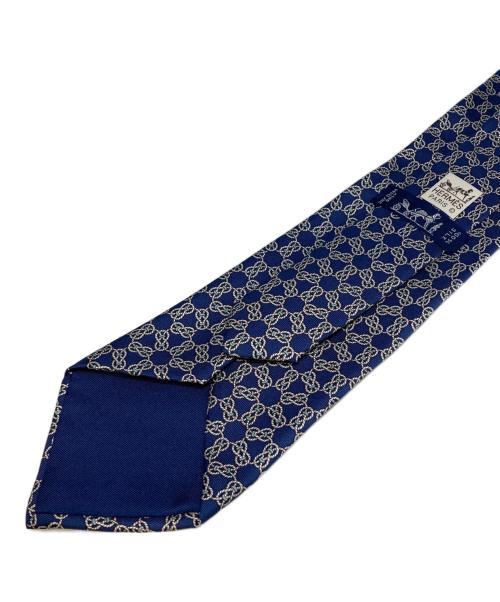 HERMES（エルメス）HERMES (エルメス) チェーンモチーフ総柄ネクタイ ネイビー サイズ:不明の古着・服飾アイテム