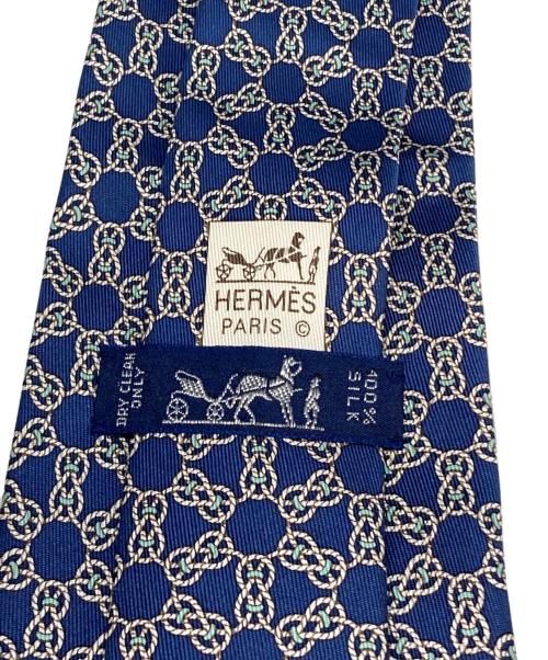 HERMES（エルメス）HERMES (エルメス) チェーンモチーフ総柄ネクタイ ネイビー サイズ:不明の古着・服飾アイテム