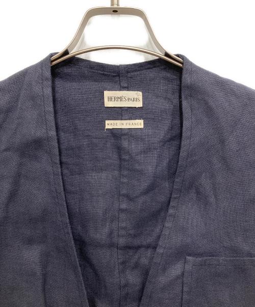 HERMES（エルメス）HERMES (エルメス) リネンノーカラージャケット ネイビー サイズ:34の古着・服飾アイテム