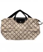 LONGCHAMPロンシャン）の古着「ホースロゴ総柄2WAYトートバッグ」｜ベージュ