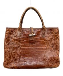 LONGCHAMP（ロンシャン）の古着「クロコ型押しハンドバッグ」｜ブラウン