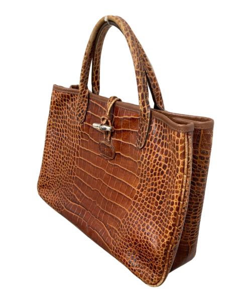LONGCHAMP（ロンシャン）LONGCHAMP (ロンシャン) クロコ型押しハンドバッグ ブラウンの古着・服飾アイテム