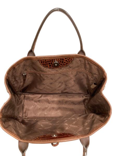 LONGCHAMP（ロンシャン）LONGCHAMP (ロンシャン) クロコ型押しハンドバッグ ブラウンの古着・服飾アイテム