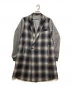 ETHOSENSエトセンス）の古着「チェック切替コート」｜ブラック