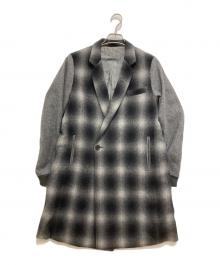 ETHOSENS（エトセンス）の古着「チェック切替コート」｜ブラック
