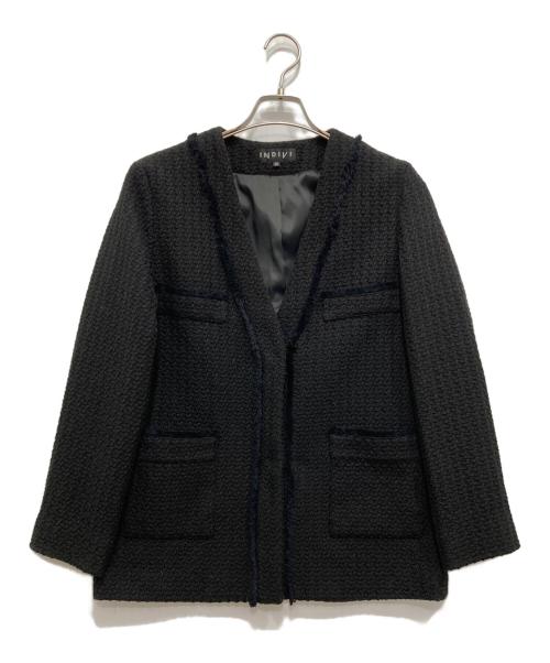INDIVI（インディヴィ）INDIVI (インディヴィ) ツィードノーカラージャケット ブラック サイズ:38の古着・服飾アイテム