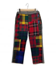 COMME des GARCONS HOMME PLUS（コムデギャルソンオムプリュス）の古着「パッチワークチェック切替パンツ」｜グレー×レッド