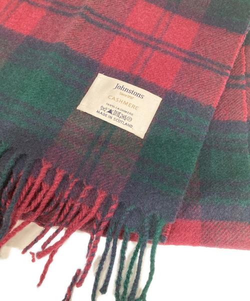 JOHNSTONS（ジョンストンズ）JOHNSTONS (ジョンストンズ) カシミヤマフラー グリーン×レッドの古着・服飾アイテム