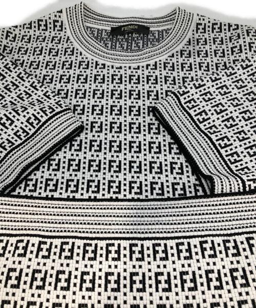 FENDI（フェンディ）FENDI (フェンディ) ズッカ柄半袖ニット ホワイト×ブラック サイズ:XLの古着・服飾アイテム