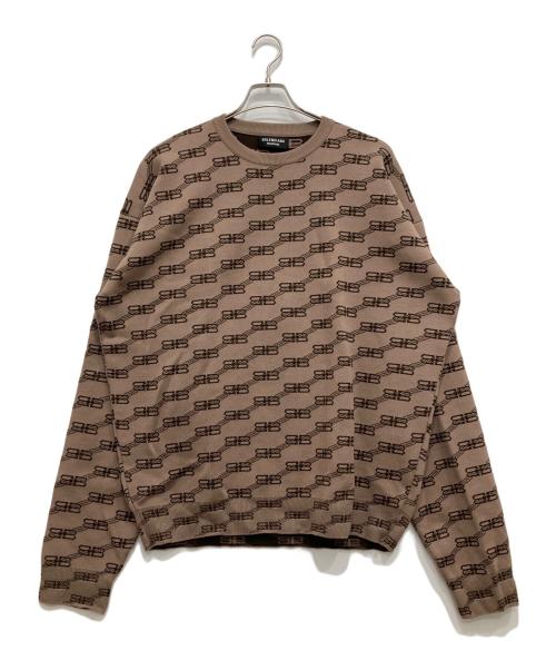 BALENCIAGA（バレンシアガ）BALENCIAGA (バレンシアガ) BBロゴ総柄ニット ブラウン サイズ:Mの古着・服飾アイテム
