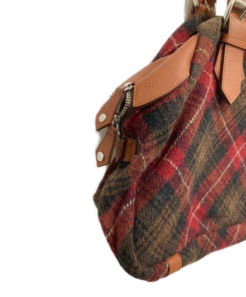 Vivienne Westwood（ヴィヴィアンウエストウッド）Vivienne Westwood (ヴィヴィアンウエストウッド) Check Tweed Boston Bag レッド×ブラウンの古着・服飾アイテム