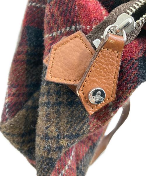 Vivienne Westwood（ヴィヴィアンウエストウッド）Vivienne Westwood (ヴィヴィアンウエストウッド) Check Tweed Boston Bag レッド×ブラウンの古着・服飾アイテム