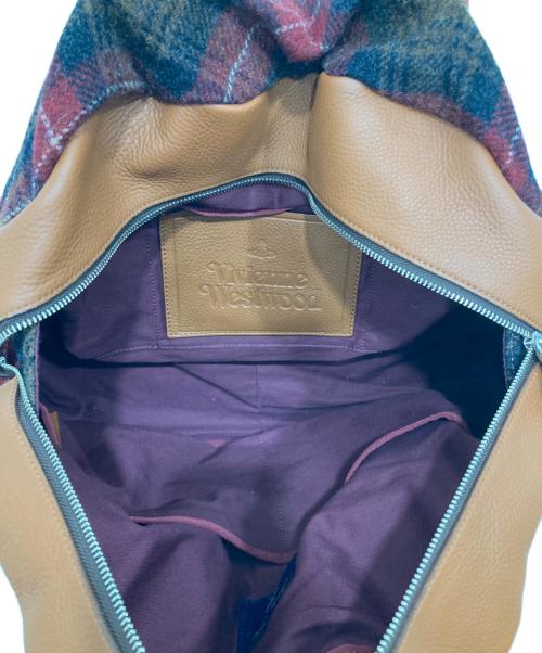 Vivienne Westwood（ヴィヴィアンウエストウッド）Vivienne Westwood (ヴィヴィアンウエストウッド) Check Tweed Boston Bag レッド×ブラウンの古着・服飾アイテム