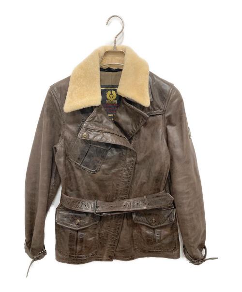 BELSTAFF（ベルスタッフ）BELSTAFF (ベルスタッフ) ムートン襟付きレザージャケット ブラウン サイズ:42の古着・服飾アイテム