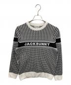 JACK BUNNYジャックバニー）の古着「クルーネックニット (ブランドロゴ・グレンチェック柄)」｜ブラック×ホワイト