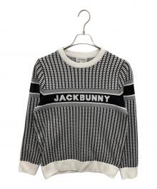 JACK BUNNY（ジャックバニー）の古着「クルーネックニット (ブランドロゴ・グレンチェック柄)」｜ブラック×ホワイト