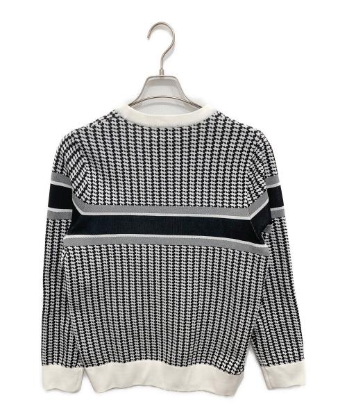 JACK BUNNY（ジャックバニー）JACK BUNNY (ジャックバニー) クルーネックニット (ブランドロゴ・グレンチェック柄) ブラック×ホワイト サイズ:4の古着・服飾アイテム