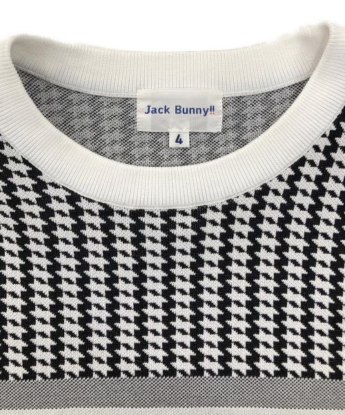 JACK BUNNY（ジャックバニー）JACK BUNNY (ジャックバニー) クルーネックニット (ブランドロゴ・グレンチェック柄) ブラック×ホワイト サイズ:4の古着・服飾アイテム