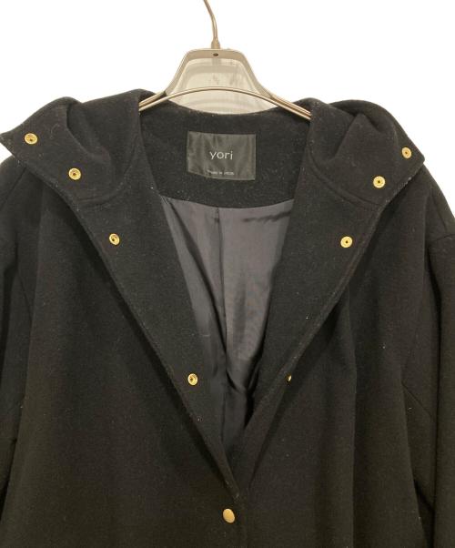 YORI（ヨリ）YORI (ヨリ) ライトウールフーデッドコート ブラック サイズ:38の古着・服飾アイテム