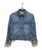 JUSGLITTYジャスグリッティー）の古着「クロップドデニムシャツ」｜スカイブルー