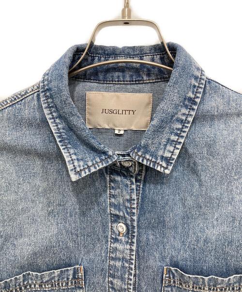 JUSGLITTY（ジャスグリッティー）JUSGLITTY (ジャスグリッティー) クロップドデニムシャツ スカイブルー サイズ:2の古着・服飾アイテム