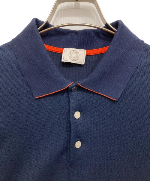HERMES（エルメス）HERMES (エルメス) セリエボタンポロシャツ ネイビー×オレンジ サイズ:Lの古着・服飾アイテム
