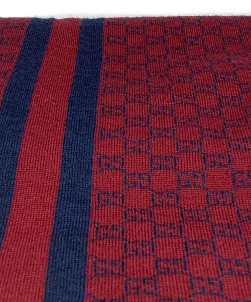 GUCCI（グッチ）GUCCI (グッチ) GG総柄ウールマフラー レッド×ネイビーの古着・服飾アイテム