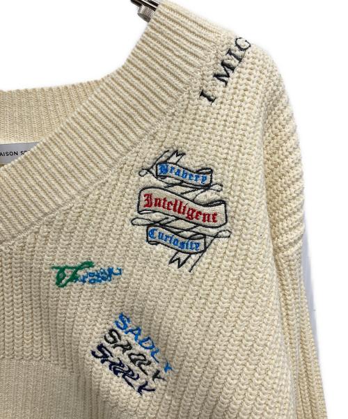 MAISON SPECIAL（メゾンスペシャル）MAISON SPECIAL (メゾンスペシャル) V-neck Embroidery Knitwear アイボリー サイズ:Fの古着・服飾アイテム
