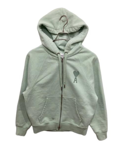 AMI Alexandre Mattiussi（アミアレクサンドルマテュッシ）AMI Alexandre Mattiussi (アミアレクサンドルマテュッシ) ロゴ刺繍ジップパーカー 黄緑 サイズ:Sの古着・服飾アイテム