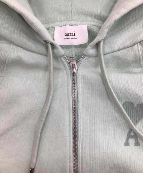 AMI Alexandre Mattiussi（アミアレクサンドルマテュッシ）AMI Alexandre Mattiussi (アミアレクサンドルマテュッシ) ロゴ刺繍ジップパーカー 黄緑 サイズ:Sの古着・服飾アイテム