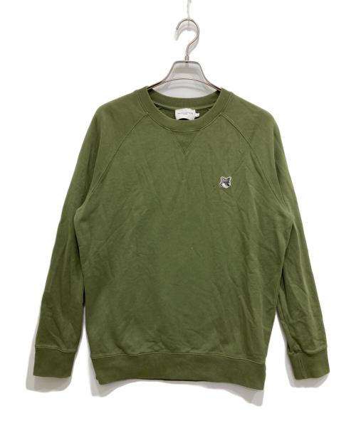 maison kitsune（メゾンキツネ）maison kitsune (メゾンキツネ) フォックスヘッドパッチ付きスウェット カーキ サイズ:XLの古着・服飾アイテム