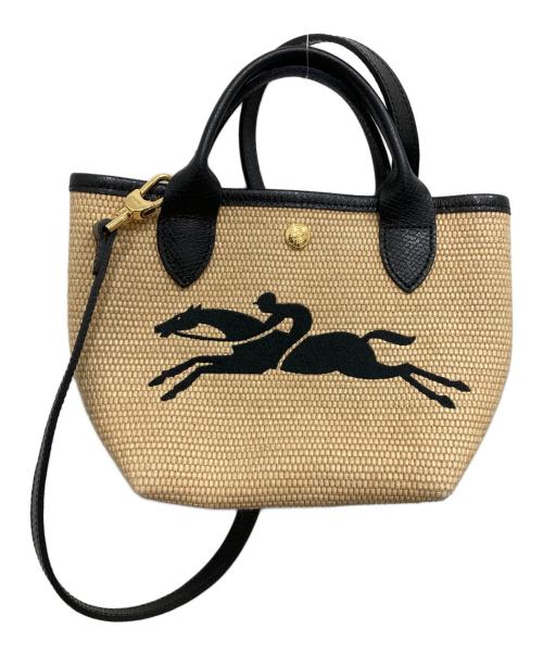 LONGCHAMP（ロンシャン）LONGCHAMP (ロンシャン) サントロペ 2WAYミニカゴバッグ ベージュ×ブラックの古着・服飾アイテム